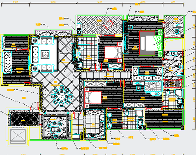 四室四卫两厅住宅装饰工程设计图纸免费下载 - 建筑装修图 - 土木工程网